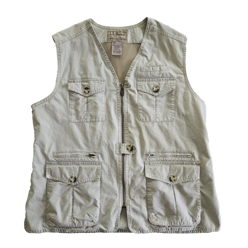 LL Bean Fishing Vest Mens XL Tan Cargo Outdoor Utility Boating Hunting Camping